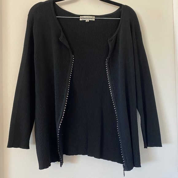 Black Rhinestone Zip Up Cardigan - Picture 1 of 15